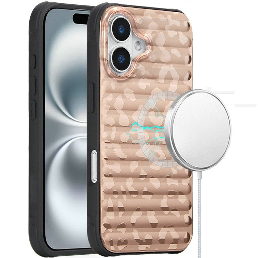 For Apple iPhone 16 Pro Chrome Leopard Magnetic Hybrid Shockproof Protection Design Anti Scratch Secure Grip Stylish Durable Finish Case Cover Rose Gold Leopard
