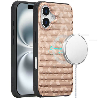 For Apple iPhone 16 Pro Chrome Leopard Magnetic Hybrid Shockproof Protection Design Anti Scratch Secure Grip Stylish Durable Finish Case Cover Rose Gold Leopard