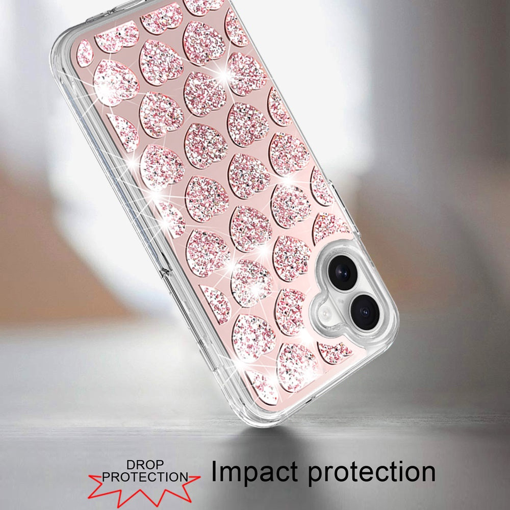 For Apple iPhone 16 (6.1") Sparkly 3D Design Diamond Shockproof Protective Bling Rhinestone Hybrid Skin PC + TPU Case Cover