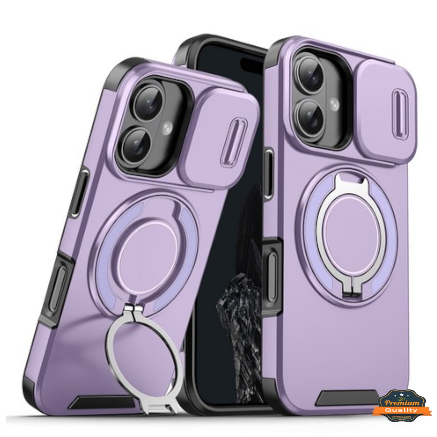 For Apple iPhone 17 Hybrid Case with 360° Magnetic Ring Stand, Camera Slide Protector & Compatible with MagSafe Case Cover