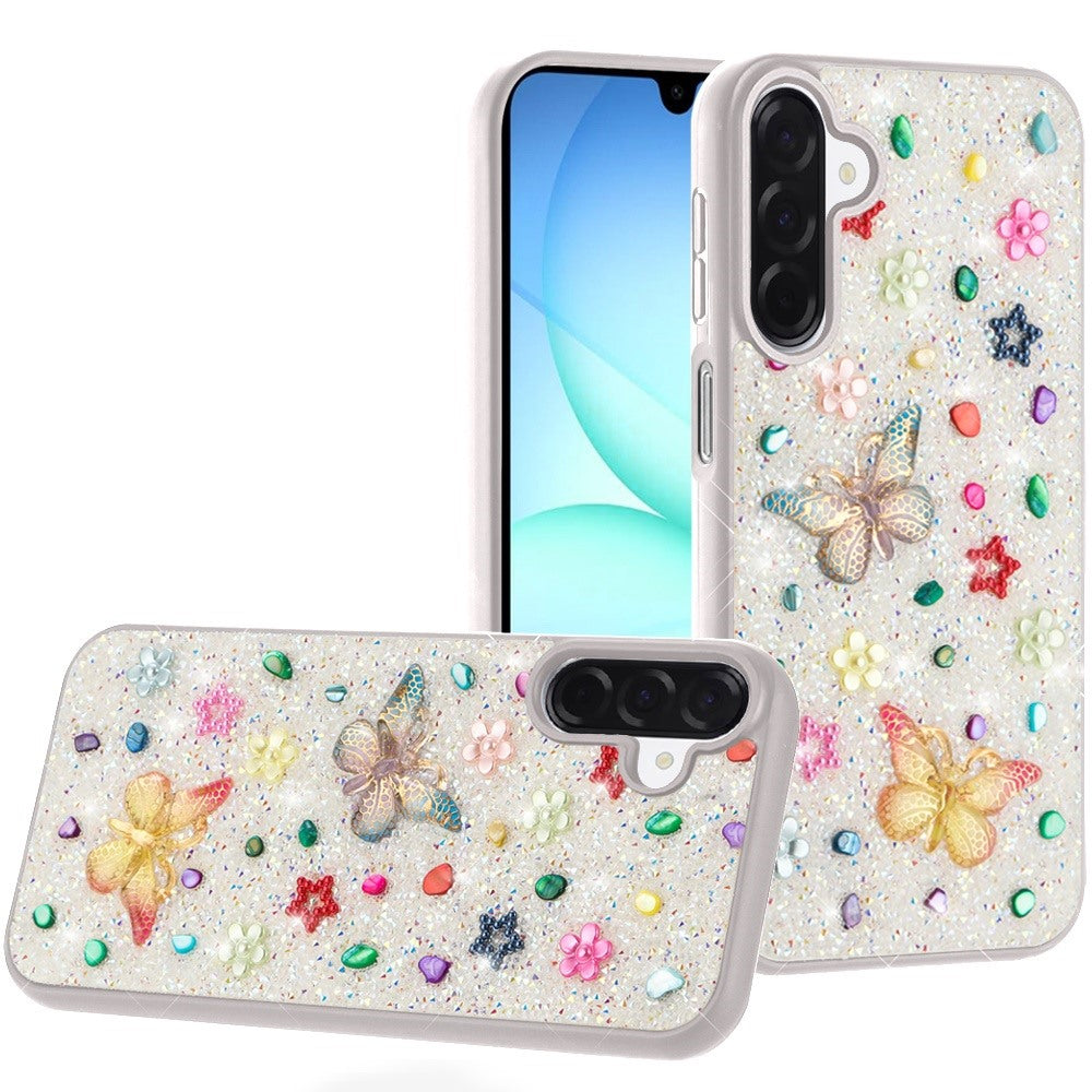 For Samsung Galaxy A17 5G Diamond Butterfly 3D Glitter Bling Design, Slim Hybrid Sparkle Protective Cover TPU for Women Girls Case Cover