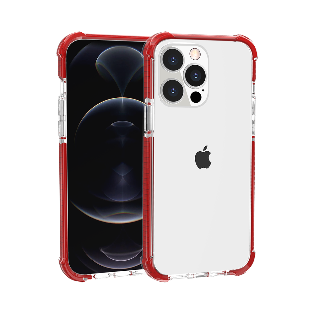 Phone Case for iPhone 14 Pro Max (6.7") Transparent Acrylic Shockproof Rugged Hybrid Heavy Duty Color Frame Raised Bezel Clear Durable Grip Cover Red