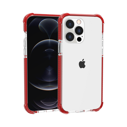 Phone Case for iPhone 14 Pro Max (6.7") Transparent Acrylic Shockproof Rugged Hybrid Heavy Duty Color Frame Raised Bezel Clear Durable Grip Cover Red