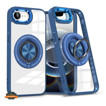 For Apple iPhone 17 AIR Clear Transparent Back Hybrid with Rotating Ring Stand, MagSafe Compatible Shockproof Slim TPU PC Case Cover