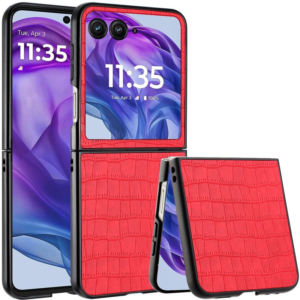 For Motorola Razr+ PLUS (2025 /2024) PU Vegan Leather Case, Premium Snap-On Hard Shell Cover, Slim Fit Protective Matte Finish Case Cover Red