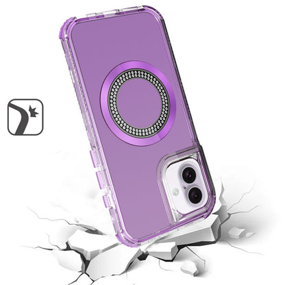 For iPhone 16 (6.1") Magnetic Circle Compatible with Magsafe, Hybrid Chrome 3in1 Transparent Shockproof TPU Bumper Case Cover Purple