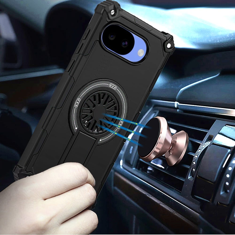 Phone Case for Google Pixel 10A Invisible Kickstand Magnetic Car Mount Friendly Shockproof Texture Anti Slip Durable Grip Heavy Duty Hybrid Cover