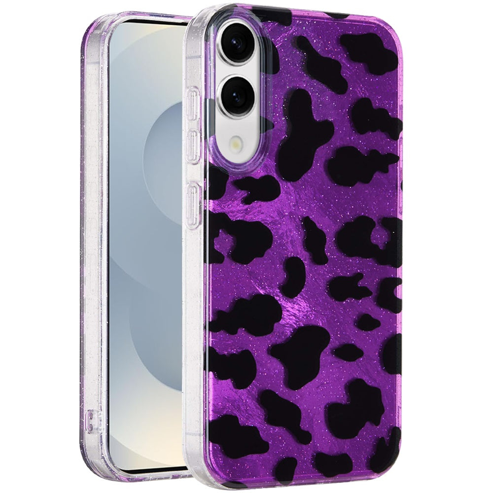 For Samsung Galaxy S25 EDGE Glitter Leopard, Fashion Design Animal Skin Print Slim IMD TPU Dual Layer Shockproof Protective Case Cover Purple Leopard