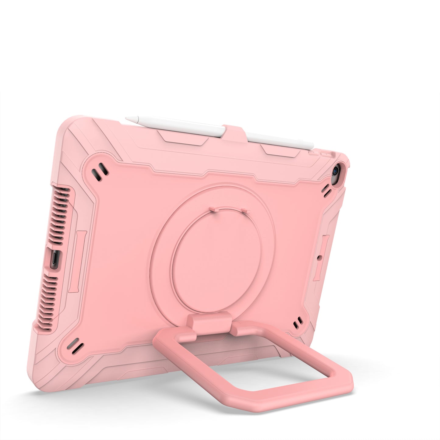 For Tough Hybrid 3 in 1 Case with 180° Rotating Kickstand, Adjustable Shoulder Strap, Shockproof TPU Rubber PC Rose Gold Tablet Case Cover