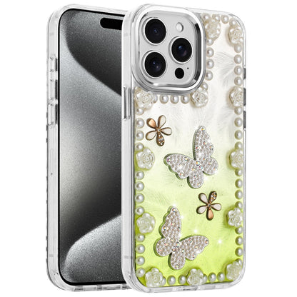 For Motorola Moto G Power 5G 2025 Bling Fashion Design with 3D Pearls Epoxy Glitter Ornaments Chrome Edge Hard Slim PC Case Cover