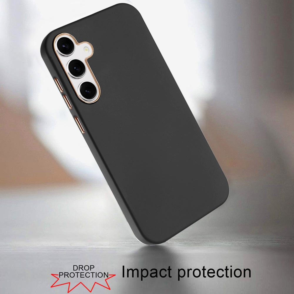For Samsung Galaxy S25 FE /S25 Fan Edition Slim Classic Hybrid Around Rubber Gummy Gel Slick Hard PC Silicone TPU Chromed Button Case Cover Dark Blue