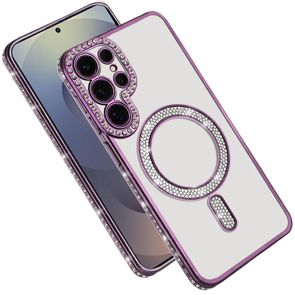 For Samsung Galaxy S25 Ultra Bling Case with Diamond Magnetic Circle, Transparent Slim Shockproof Hybrid Slim Fit Case Cover
