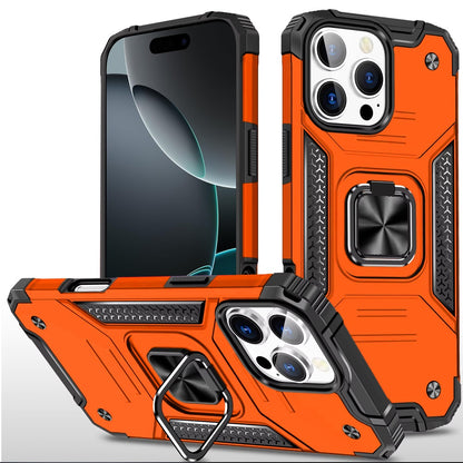 For iPhone 16 Pro Max (6.9") Armor Hybrid Magnetic Stand with Ring Holder Kickstand Shockproof Heavy-Duty Durable Rugged TPU Dual Layer Case Cover Cosmic Orange