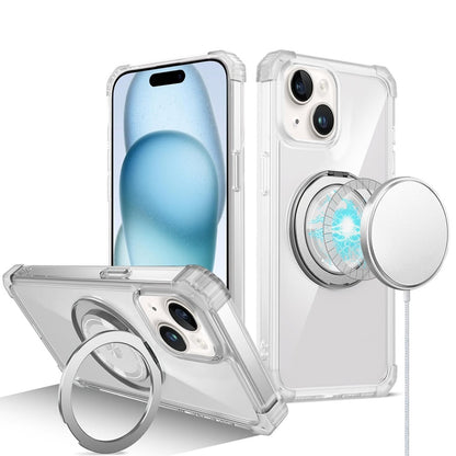 For iPhone 15 (6.1") Magnetic [Compatible with Magsafe] with 360° Rotatable Ring Holder Invisible Stand Transparent Case Cover Clear