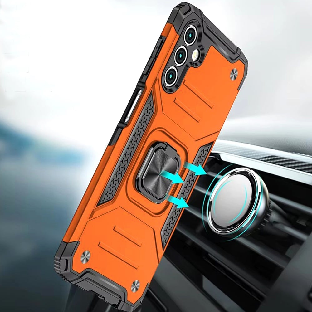 For Samsung Galaxy A16 5G Armor Hybrid Magnetic Stand with Ring Holder Kickstand Shockproof Heavy-Duty Durable Rugged TPU Dual Layer Case Cover Cosmic Orange