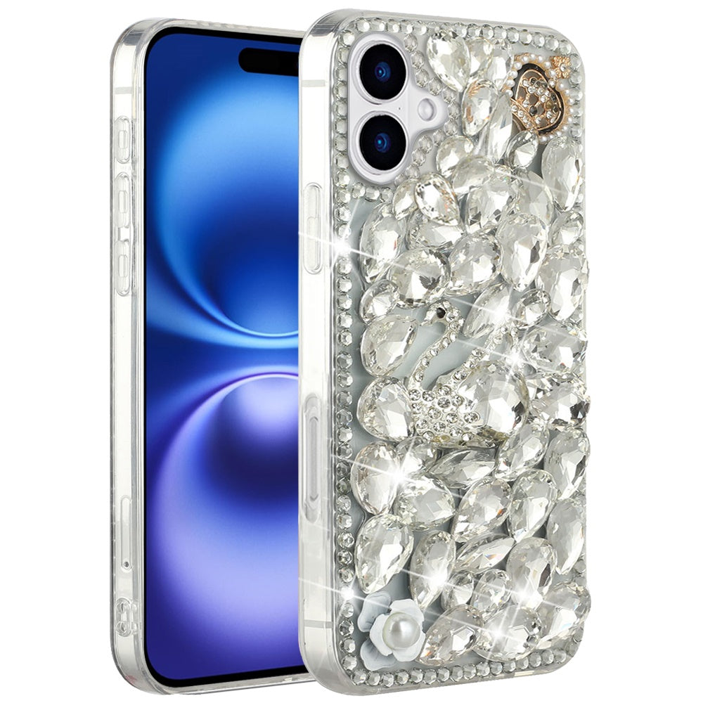 For Apple iPhone 17 (6.3") Bling Crystal 3D Full Diamonds Luxury Sparkle Rhinestone Hybrid Protective Case Cover