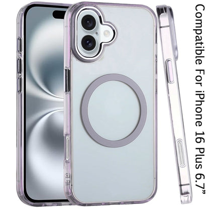 Phone Case for Apple iPhone 16 Plus Magnetic Clear Acrylic Metal Button Camera Guard Shockproof Transparent Slim Grip Premium Hybrid Cover
