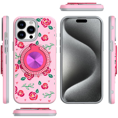 For Apple iPhone 14 /13 Pattern Design Hybrid with Invisible Ring Stand & Magnetic Back, Shockproof Protective Grip Case Cover