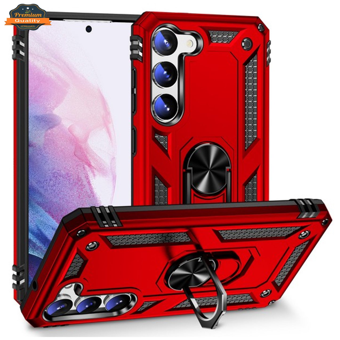 For Samsung Galaxy A37 5G Shockproof Hybrid Dual Layer PC + TPU with Metal Ring Kickstand Heavy Duty Armor Shell Case Cover