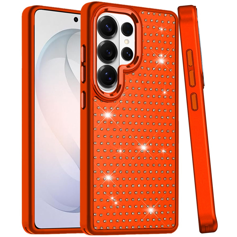 Phone Case for Samsung Galaxy S26 Ultra Luxury Diamond Bling Sparkle Chrome Metallic Edge Shockproof Durable Protective Stylish Premium Hybrid Design Cover Cosmic Orange