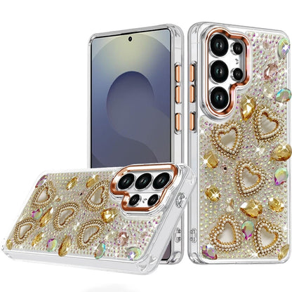Phone Case for Samsung Galaxy S25 Ultra Luxury Crystal Heart Rhinestone Diamond Bling Shockproof Hybrid Glitter Protective Stylish Durable Grip Cover