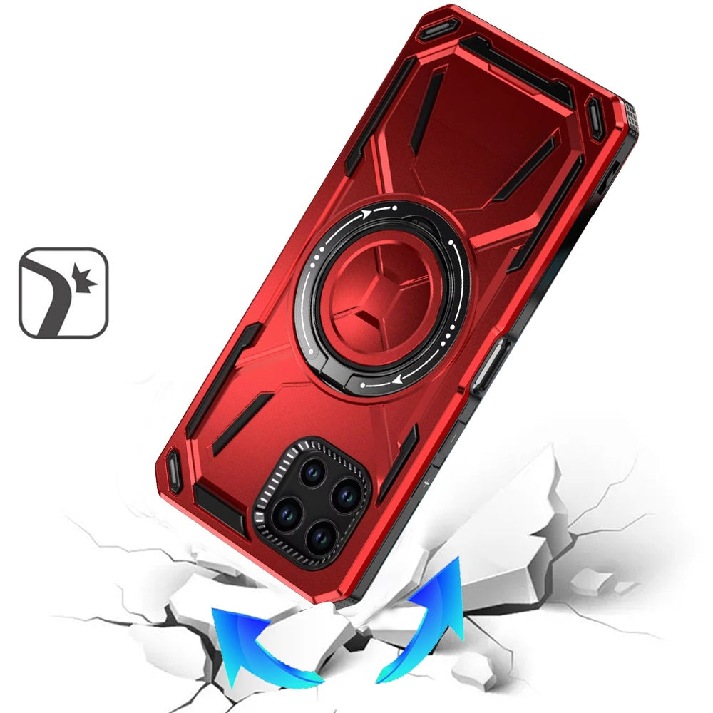 For T-Mobile Revvl 7 5G Hybrid Magnetic Ring and 360° Rotational Kickstand with MagSafe Compatible, Military Grade Drop Protection Case Cover Red