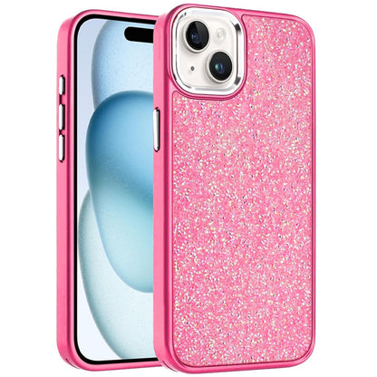 For iPhone 15 (6.1") Crystal Sparkle Diamond Glass Full Mini Glitter Bling Frame TPU Hybrid Protective Case Cover
