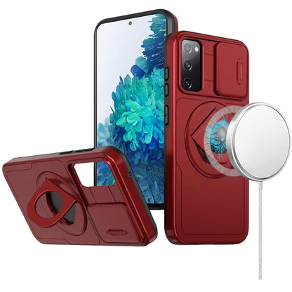 For Samsung Galaxy S23 Ultra Full Coverage with Camera Window, Magnetic Circle, Rotatable Ring Stand, MagSafe Compatible, Shockproof Hybrid Protectiv Case Cover