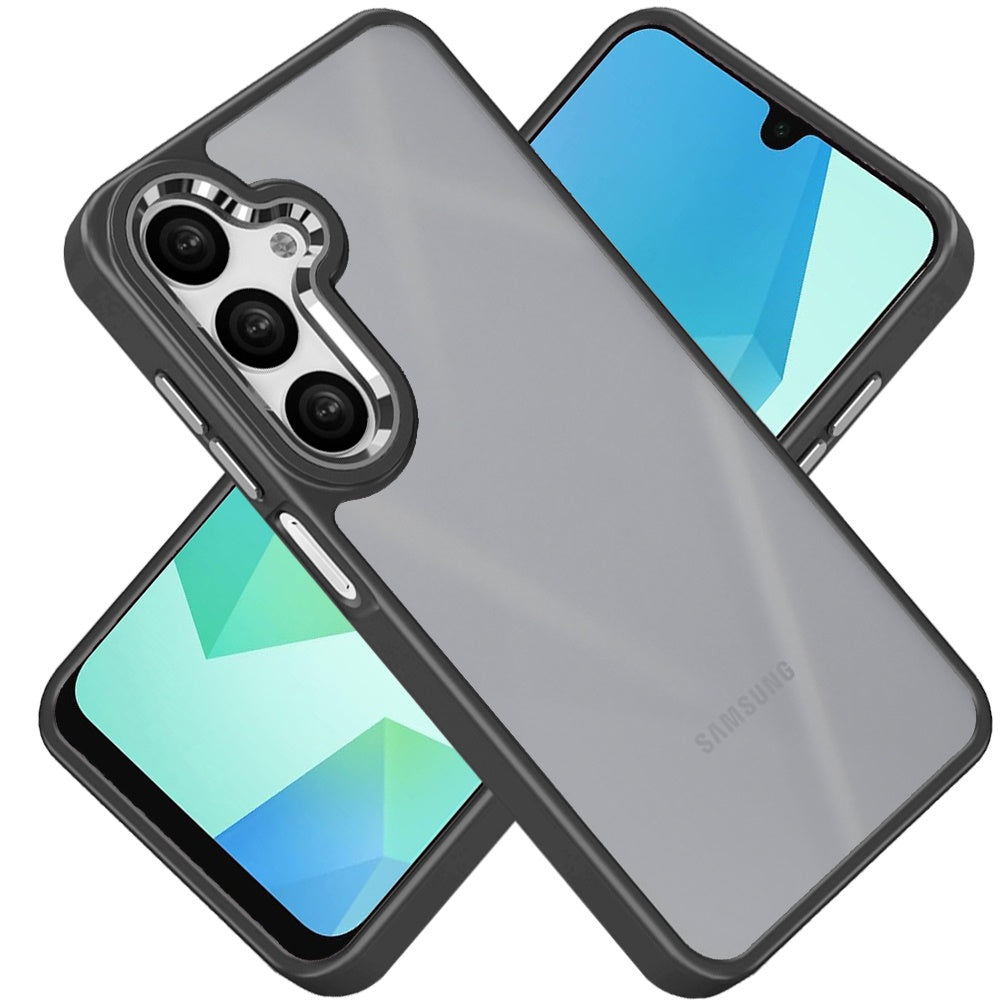 For Samsung Galaxy A16 5G Slim Fit Hybrid Transparent Thick Acrylic with Metal Buttons Frame Protective Hard PC + TPU Shockproof Case Cover