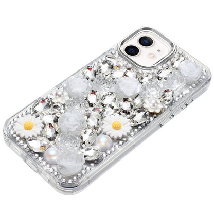 For Apple iPhone 12 /12 Pro Fashion Daisy Floral Series, Full 3D Bling Crystal Diamonds Sparkling Rhinestone Glitter Hybrid Design Case Cover
