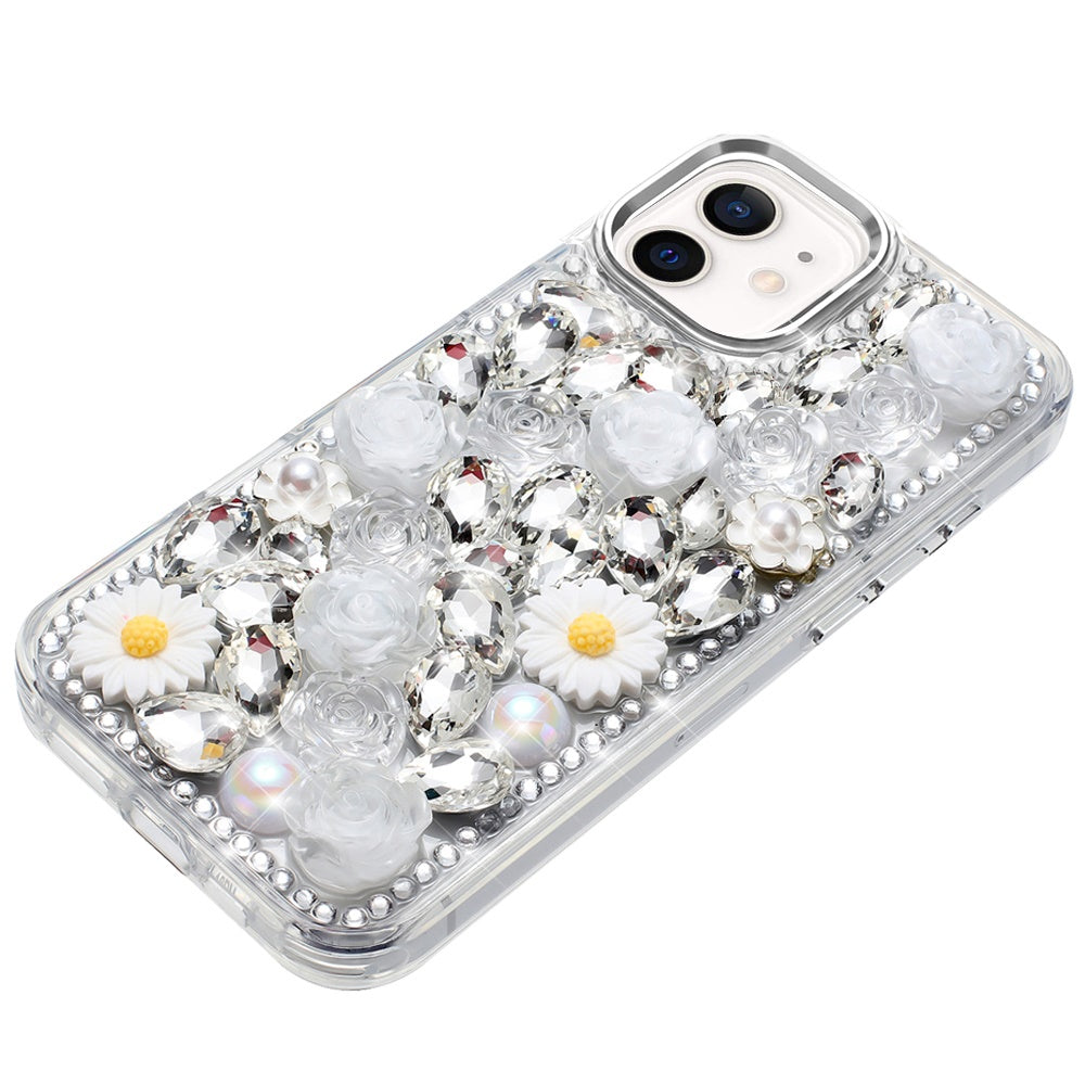 For Apple iPhone 11 Fashion Daisy Floral Series, Full 3D Bling Crystal Diamonds Sparkling Rhinestone Glitter Hybrid Design Case Cover