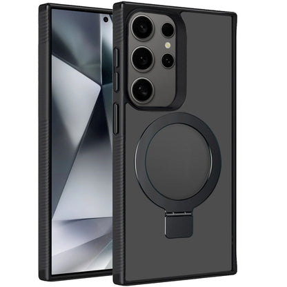 For Samsung Galaxy S25 Ultra Magnetic Circle Kickstand with MagSafe Compatibility, Matte Skin, Rugged Bumper, and Ring Holder Case Cover