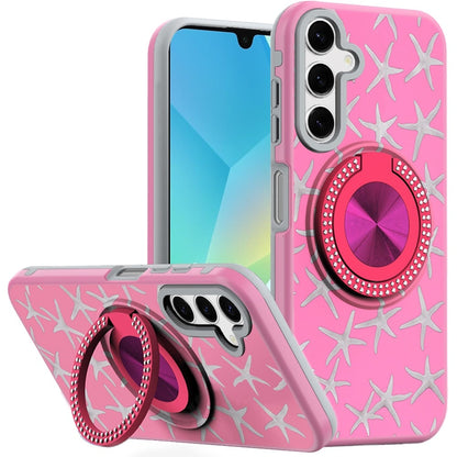 For Samsung Galaxy A16 5G Pattern Design Hybrid with Invisible Ring Stand & Magnetic Back, Shockproof Protective Grip Case Cover