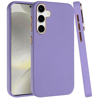 For Samsung Galaxy S25+ /S25 Plus /S24+ Plus Slim Classic Hybrid Around Rubber Gummy Gel Slick Hard PC Silicone TPU Chromed Button Case Cover