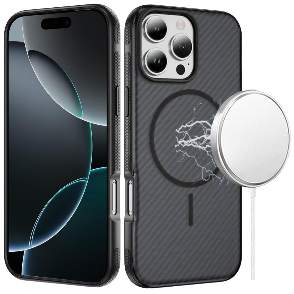 For Samsung Galaxy S26 Ultra Thick Carbon Design Magnetic Hybrid Drop Protection with Metallic Buttons & MagSafe Compatible Case Cover Black