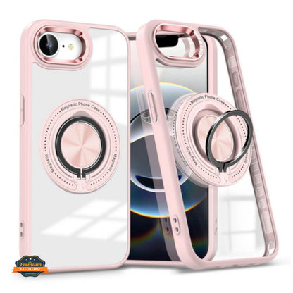 For Apple iPhone 17 Clear Transparent Back Hybrid with Rotating Ring Stand, MagSafe Compatible Shockproof Slim TPU PC Case Cover