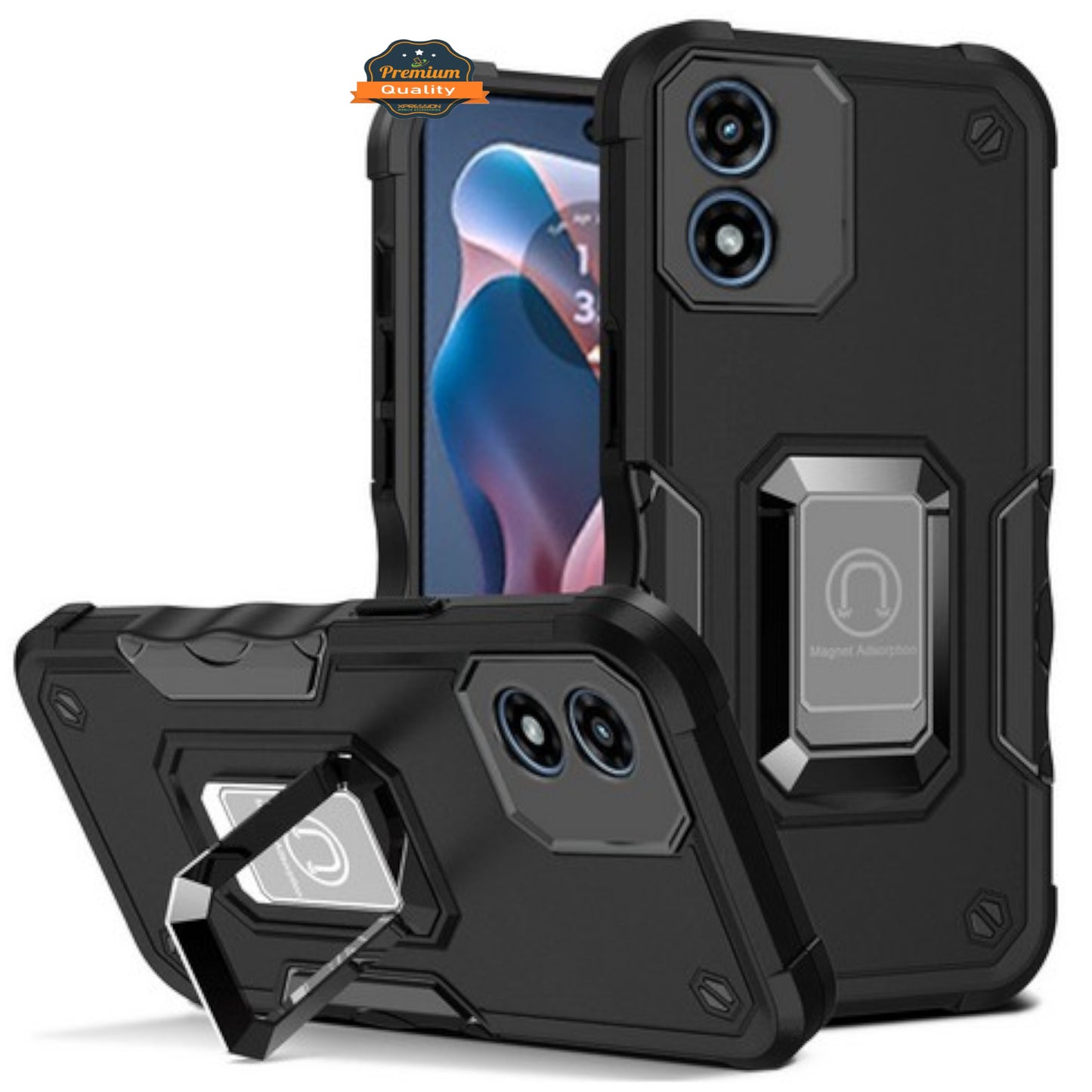 For Motorola Moto G 5G 2025 Heavy Duty Hybrid 2in1 Hard PC & TPU Rugged Bumper Shockproof with Magnetic Ring Kickstand Case Cover