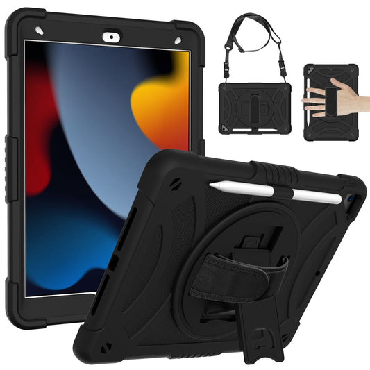 For 3-in-1 Tough Hybrid Shockproof Protector Silicone TPU with Pencil Holder, Kickstand, Hand & Shoulder Strap Black Tablet Case Cover