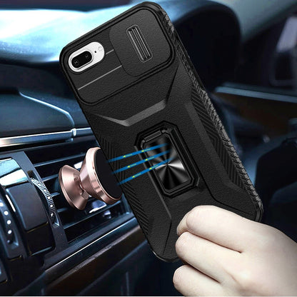 For iPhone 8 Plus / iPhone 7 Plus Case, Camera Cover with Magnetic Rotation Ring Stand, Military Grade Hybrid Hard TPU Shockproof Case Cover