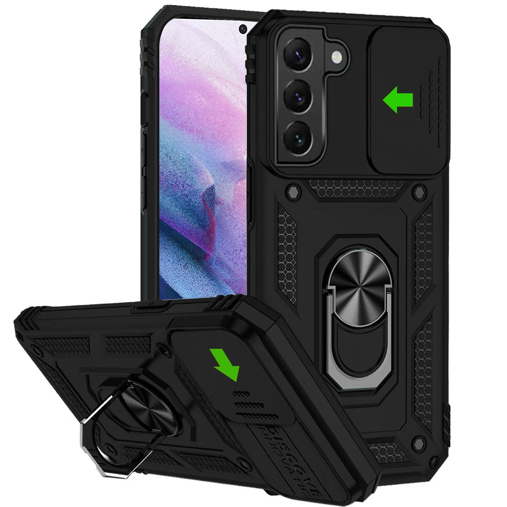 For Samsung Galaxy S21 Ultra Shockproof Edge Bumper with Stand, Camera Lens Protection & 360° Rotate Ring Kickstand Case Cover