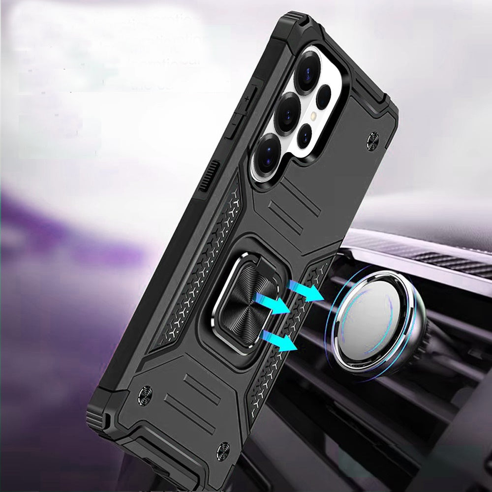 For Samsung Galaxy S26 Ultra Armor Hybrid Magnetic Stand with Ring Holder Kickstand Shockproof Heavy-Duty Durable Rugged TPU Dual Layer Case Cover
