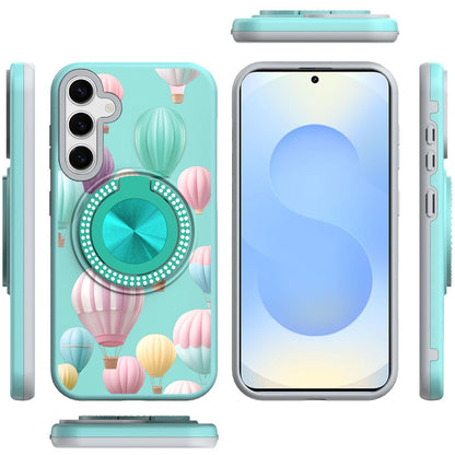 For Samsung Galaxy S25 Plus /S25+ /S24/Plus Pattern Design Hybrid with Invisible Ring Stand & Magnetic Back, Shockproof Protective Grip Case Cover