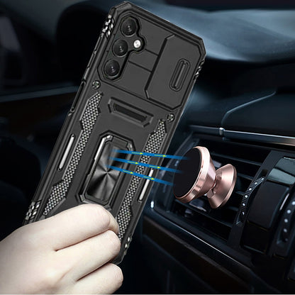 Tough Hybrid Case with Movable Camera Window & Metal Ring Stand Shockproof