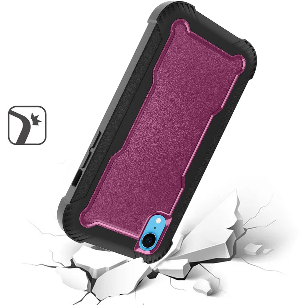 For iPhone XR Tough Hybrid Case - Shockproof 3-in-1 Armor Full-Body Protection PC + TPU Rubber Bumper Frame Case Cover Burgundy
