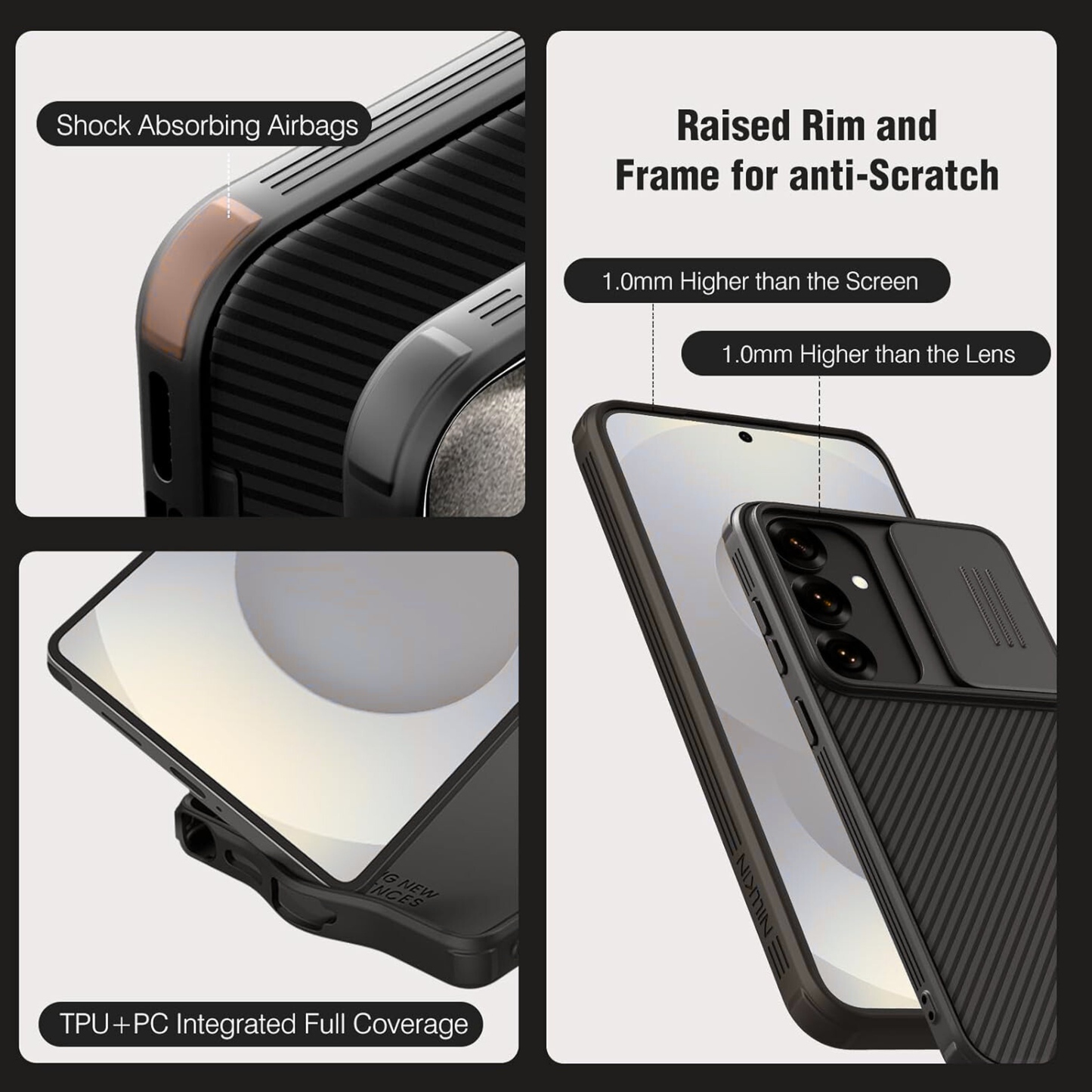 For Samsung Galaxy S25 Fan Edition /Galaxy S25 FE Hybrid Dual Layer Phone Case with Slide Camera Protector, Slim TPU Hard Protection Shockproof Case Cover