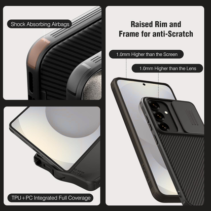 For Samsung Galaxy S25 Fan Edition /Galaxy S25 FE Hybrid Dual Layer Phone Case with Slide Camera Protector, Slim TPU Hard Protection Shockproof Case Cover