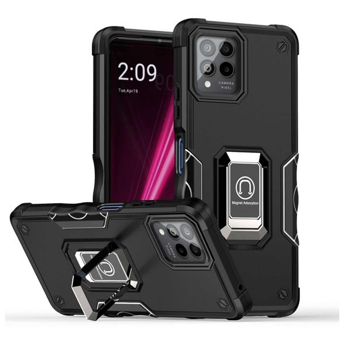 For Samsung Galaxy S26 Heavy Duty Hybrid 2in1 Hard PC & TPU Rugged Bumper Shockproof with Magnetic Ring Kickstand Case Cover Black