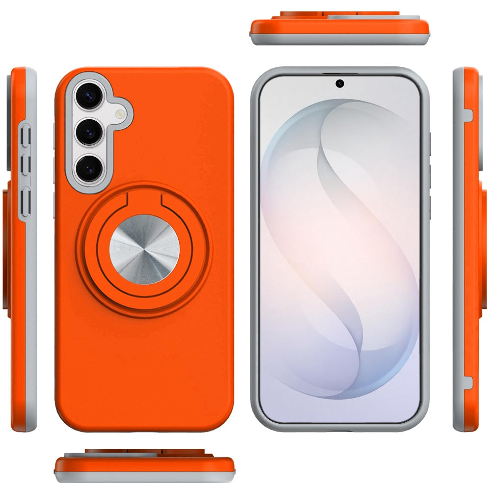 For Samsung Galaxy S26 Metal Matte Hybrid with Invisible Rotational Ring Stand, Car Mount Friendly, Military Grade Slim Fit Sturdy Case Cover Cosmic Orange