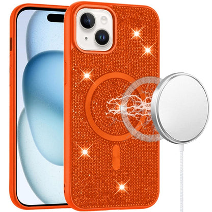 Phone Case for iPhone 15 Plus (6.7") Magnetic Bling Diamond Sparkle Hybrid Shockproof Rugged Grip Durable Protection Anti-Slip Armor Design Cover Cosmic Orange