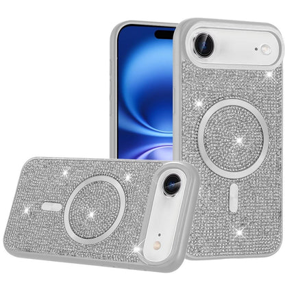 For Apple iPhone 17 Air (6.6") Sparkly Diamond Bling Case Rhinestone Skin Hybrid with Magnetic Circle, MagSafe Compatible Case Cover